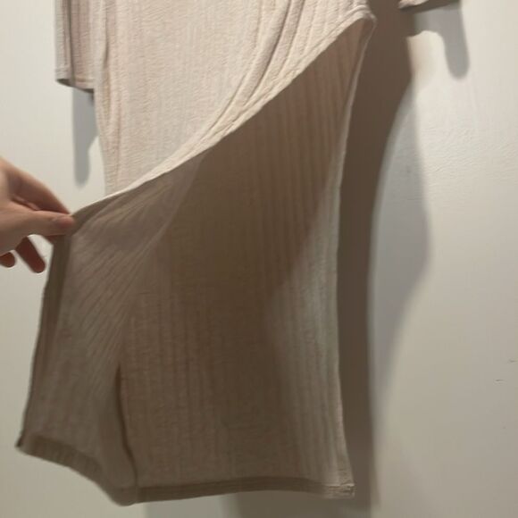 SHEIN- Maternity Cream V-Neck Ribbed Knit Split Thigh Long Sleeve Dress- Size L - Picture 5 of 7
